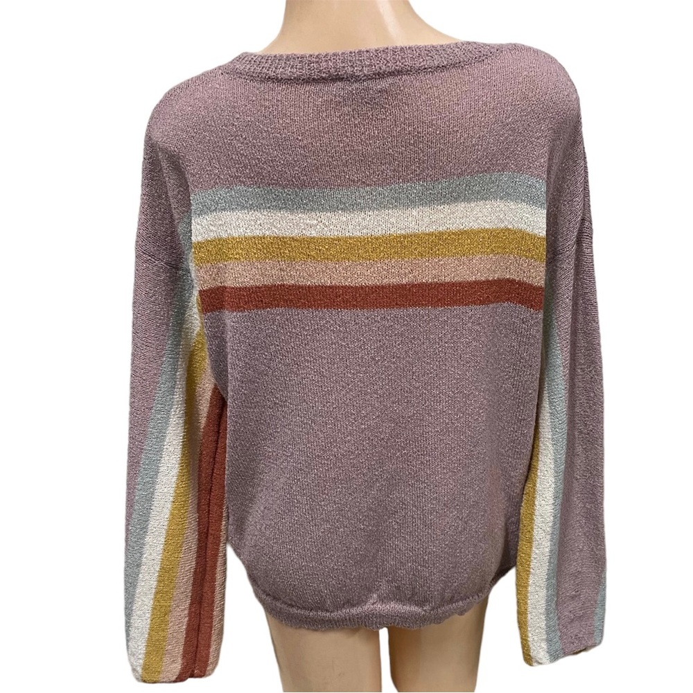 Mystree Women's Striped Knit Sweater Pullover Mauve Multi‎ Color Size Medium - Picture 4 of 5